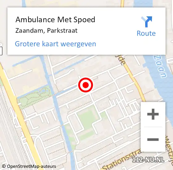 Locatie op kaart van de 112 melding: Ambulance Met Spoed Naar Zaandam, Parkstraat op 14 augustus 2023 04:27