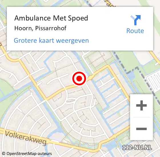 Locatie op kaart van de 112 melding: Ambulance Met Spoed Naar Hoorn, Pissarrohof op 14 augustus 2023 04:28