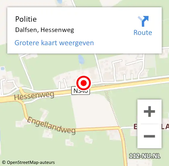 Locatie op kaart van de 112 melding: Politie Dalfsen, Hessenweg op 14 augustus 2023 07:10