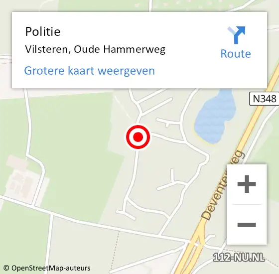 Locatie op kaart van de 112 melding: Politie Vilsteren, Oude Hammerweg op 14 augustus 2023 08:12