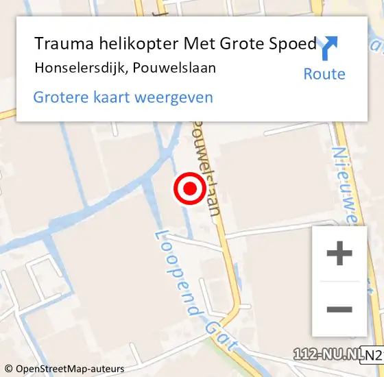 Locatie op kaart van de 112 melding: Trauma helikopter Met Grote Spoed Naar Honselersdijk, Pouwelslaan op 14 augustus 2023 08:20