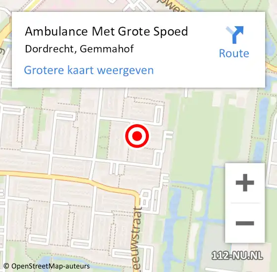 Locatie op kaart van de 112 melding: Ambulance Met Grote Spoed Naar Dordrecht, Gemmahof op 14 augustus 2023 08:56