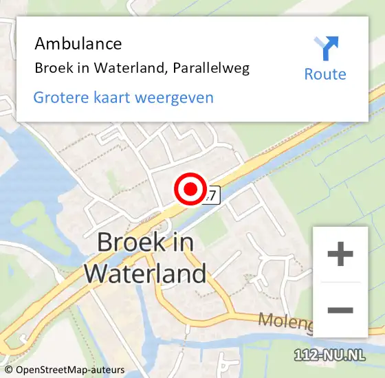 Locatie op kaart van de 112 melding: Ambulance Broek in Waterland, Parallelweg op 14 augustus 2023 10:53