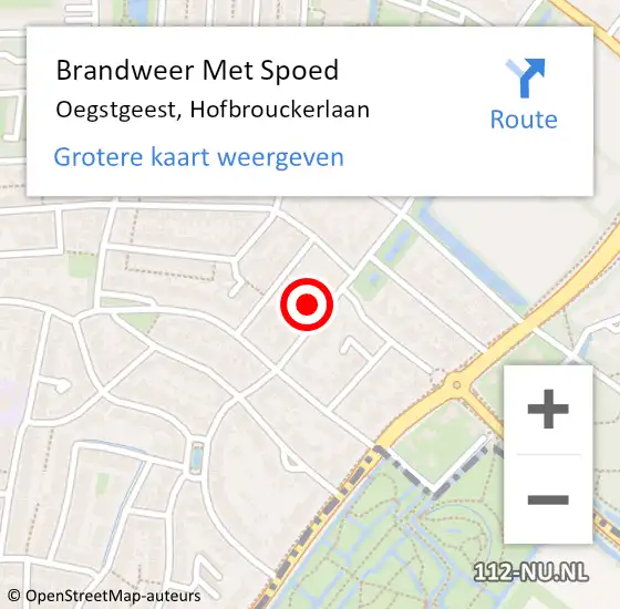 Locatie op kaart van de 112 melding: Brandweer Met Spoed Naar Oegstgeest, Hofbrouckerlaan op 14 augustus 2023 13:58