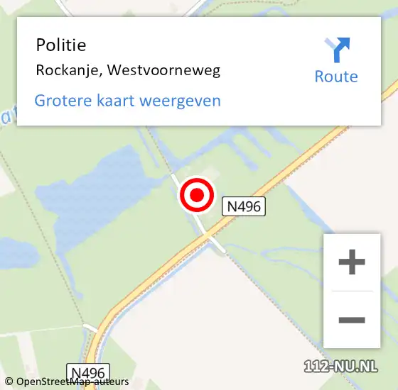 Locatie op kaart van de 112 melding: Politie Rockanje, Westvoorneweg op 14 augustus 2023 14:54