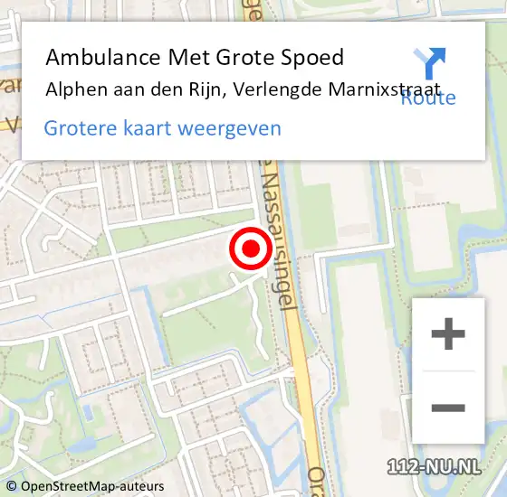 Locatie op kaart van de 112 melding: Ambulance Met Grote Spoed Naar Alphen aan den Rijn, Verlengde Marnixstraat op 14 augustus 2023 16:40
