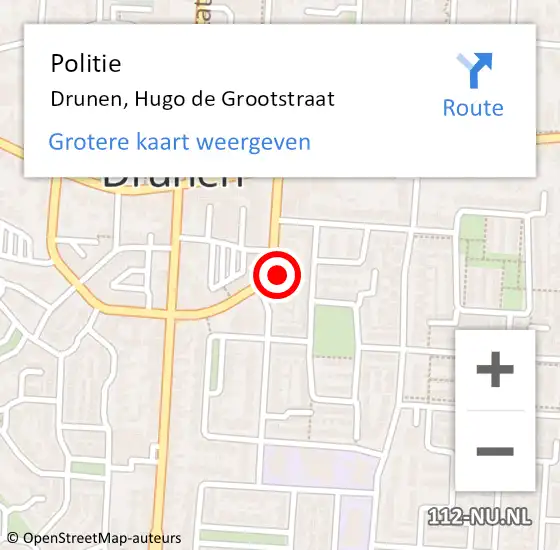 Locatie op kaart van de 112 melding: Politie Drunen, Hugo de Grootstraat op 14 augustus 2023 16:55