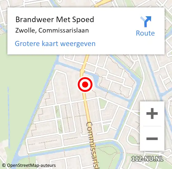 Locatie op kaart van de 112 melding: Brandweer Met Spoed Naar Zwolle, Commissarislaan op 14 augustus 2023 16:55