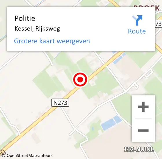Locatie op kaart van de 112 melding: Politie Kessel, Rijksweg op 14 augustus 2023 17:48