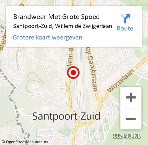 Locatie op kaart van de 112 melding: Brandweer Met Grote Spoed Naar Santpoort-Zuid, Willem de Zwijgerlaan op 14 augustus 2023 20:07
