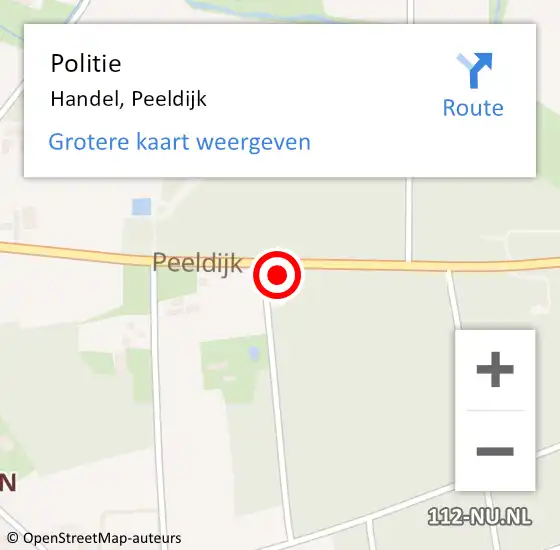 Locatie op kaart van de 112 melding: Politie Handel, Peeldijk op 14 augustus 2023 21:05