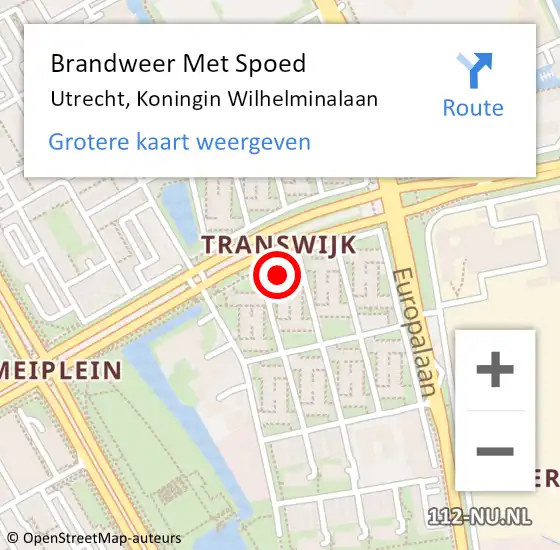 Locatie op kaart van de 112 melding: Brandweer Met Spoed Naar Utrecht, Koningin Wilhelminalaan op 14 augustus 2023 21:12