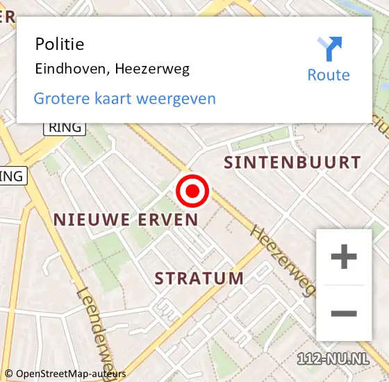 Locatie op kaart van de 112 melding: Politie Eindhoven, Heezerweg op 14 augustus 2023 22:04