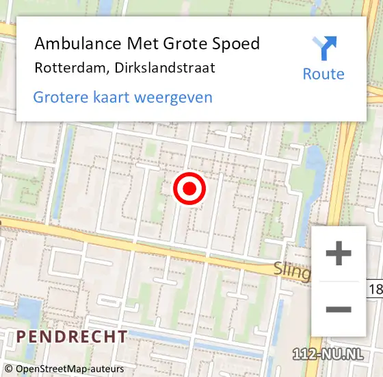 Locatie op kaart van de 112 melding: Ambulance Met Grote Spoed Naar Rotterdam, Dirkslandstraat op 15 augustus 2023 03:44