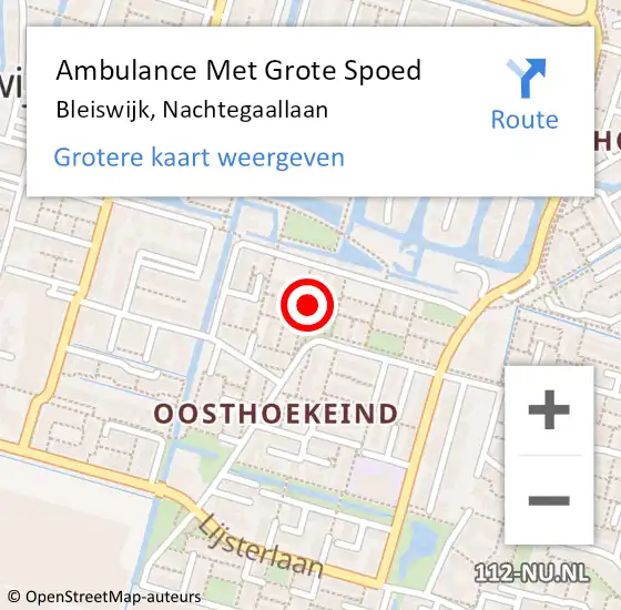 Locatie op kaart van de 112 melding: Ambulance Met Grote Spoed Naar Bleiswijk, Nachtegaallaan op 15 augustus 2023 06:41