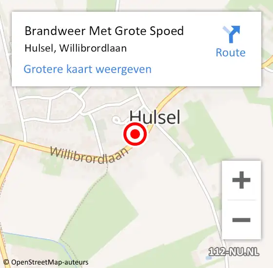 Locatie op kaart van de 112 melding: Brandweer Met Grote Spoed Naar Hulsel, Willibrordlaan op 15 augustus 2023 08:21