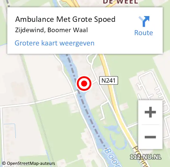 Locatie op kaart van de 112 melding: Ambulance Met Grote Spoed Naar Zijdewind, Boomer Waal op 15 augustus 2023 08:49