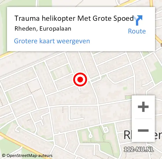 Locatie op kaart van de 112 melding: Trauma helikopter Met Grote Spoed Naar Rheden, Europalaan op 15 augustus 2023 10:55