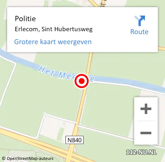 Locatie op kaart van de 112 melding: Politie Erlecom, Sint Hubertusweg op 15 augustus 2023 11:16