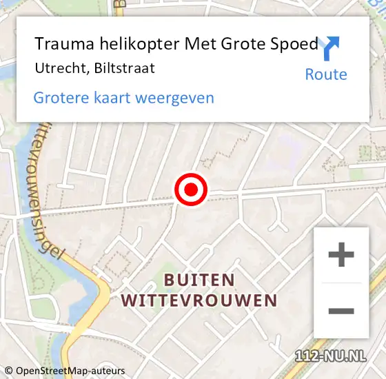 Locatie op kaart van de 112 melding: Trauma helikopter Met Grote Spoed Naar Utrecht, Biltstraat op 15 augustus 2023 11:21