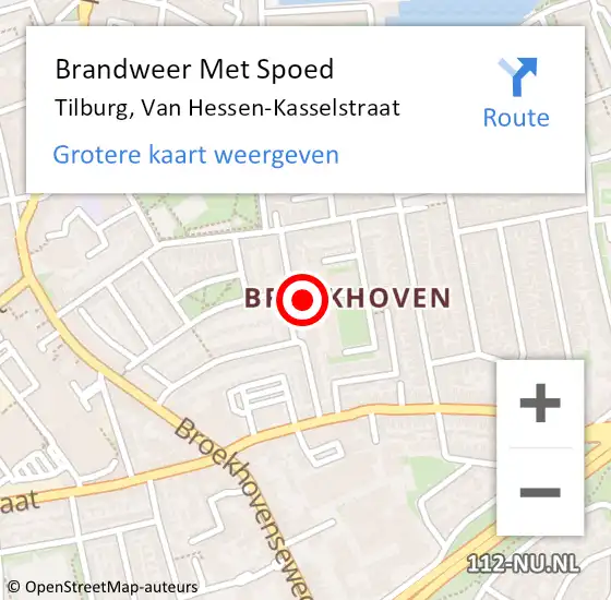 Locatie op kaart van de 112 melding: Brandweer Met Spoed Naar Tilburg, Van Hessen-Kasselstraat op 15 augustus 2023 11:42