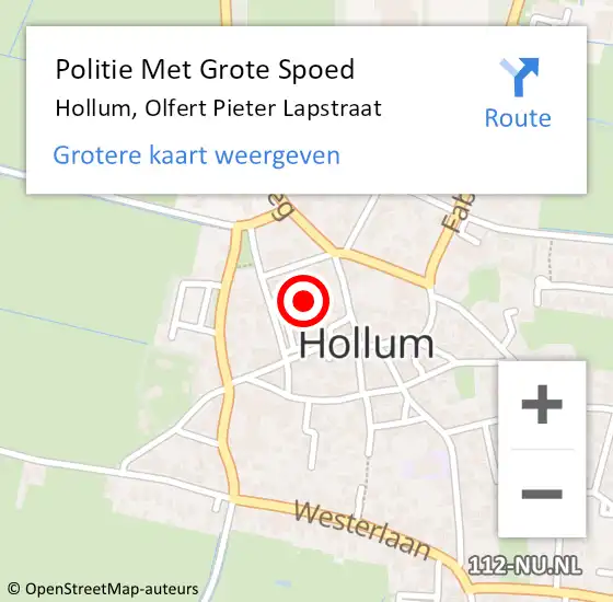 Locatie op kaart van de 112 melding: Politie Met Grote Spoed Naar Hollum, Olfert Pieter Lapstraat op 15 augustus 2023 13:29
