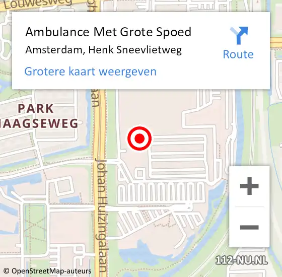 Locatie op kaart van de 112 melding: Ambulance Met Grote Spoed Naar Amsterdam, Henk Sneevlietweg op 15 augustus 2023 14:36