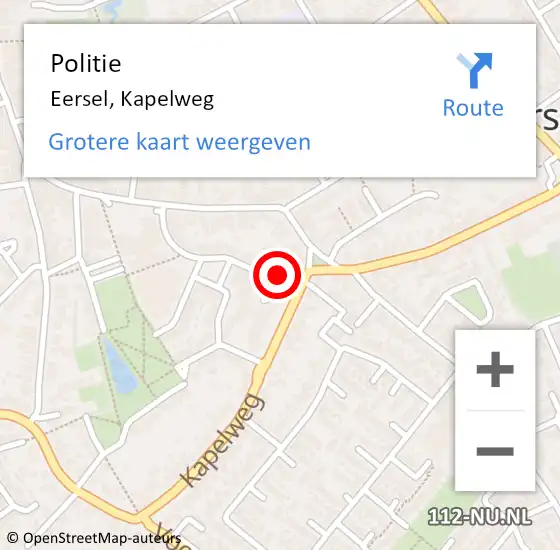 Locatie op kaart van de 112 melding: Politie Eersel, Kapelweg op 15 augustus 2023 14:41