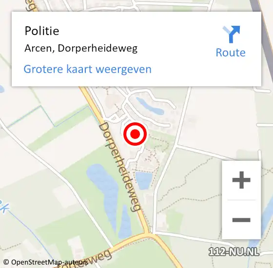 Locatie op kaart van de 112 melding: Politie Arcen, Dorperheideweg op 15 augustus 2023 14:47