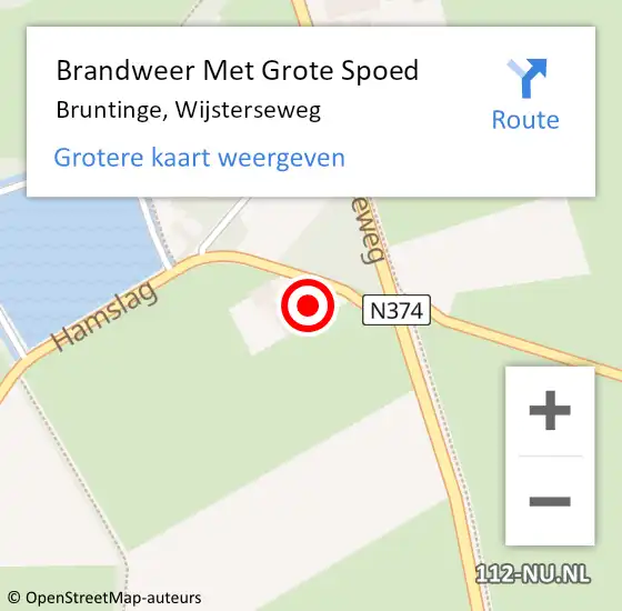 Locatie op kaart van de 112 melding: Brandweer Met Grote Spoed Naar Bruntinge, Wijsterseweg op 15 augustus 2023 16:36