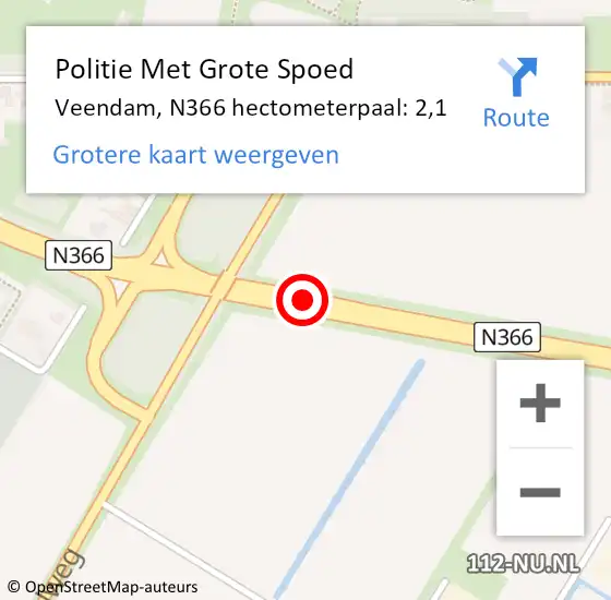 Locatie op kaart van de 112 melding: Politie Met Grote Spoed Naar Veendam, N366 hectometerpaal: 2,1 op 15 augustus 2023 17:01