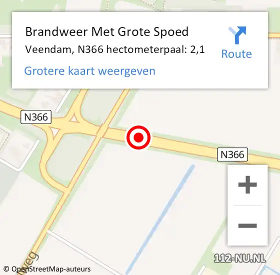 Locatie op kaart van de 112 melding: Brandweer Met Grote Spoed Naar Veendam, N366 hectometerpaal: 2,1 op 15 augustus 2023 17:01
