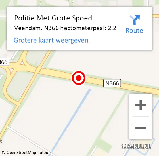 Locatie op kaart van de 112 melding: Politie Met Grote Spoed Naar Veendam, N366 hectometerpaal: 2,2 op 15 augustus 2023 17:01