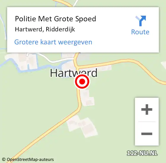 Locatie op kaart van de 112 melding: Politie Met Grote Spoed Naar Hartwerd, Ridderdijk op 15 augustus 2023 17:12