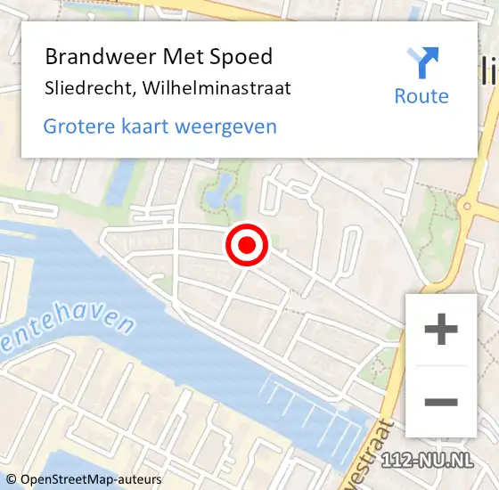 Locatie op kaart van de 112 melding: Brandweer Met Spoed Naar Sliedrecht, Wilhelminastraat op 15 augustus 2023 17:44