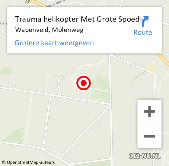Locatie op kaart van de 112 melding: Trauma helikopter Met Grote Spoed Naar Wapenveld, Molenweg op 15 augustus 2023 17:52