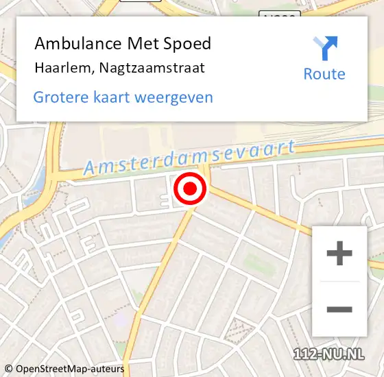 Locatie op kaart van de 112 melding: Ambulance Met Spoed Naar Haarlem, Nagtzaamstraat op 15 augustus 2023 18:16