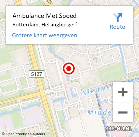 Locatie op kaart van de 112 melding: Ambulance Met Spoed Naar Rotterdam, Helsingborgerf op 15 augustus 2023 19:43