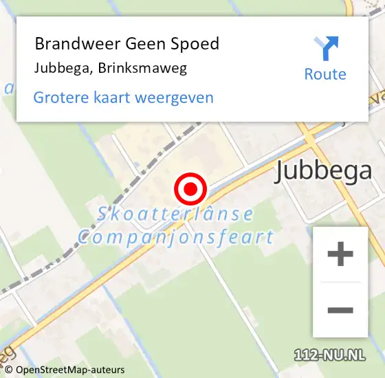 Locatie op kaart van de 112 melding: Brandweer Geen Spoed Naar Jubbega, Brinksmaweg op 4 september 2014 21:18