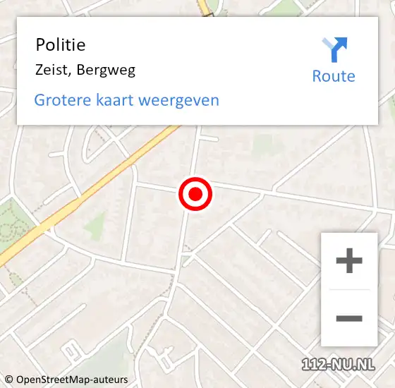Locatie op kaart van de 112 melding: Politie Zeist, Bergweg op 15 augustus 2023 20:16