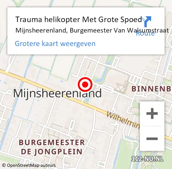 Locatie op kaart van de 112 melding: Trauma helikopter Met Grote Spoed Naar Mijnsheerenland, Burgemeester Van Walsumstraat op 15 augustus 2023 20:23