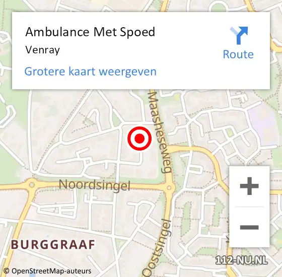 Locatie op kaart van de 112 melding: Ambulance Met Spoed Naar Venray op 15 augustus 2023 22:02