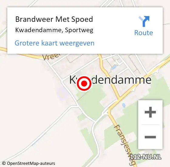 Locatie op kaart van de 112 melding: Brandweer Met Spoed Naar Kwadendamme, Sportweg op 16 augustus 2023 01:49