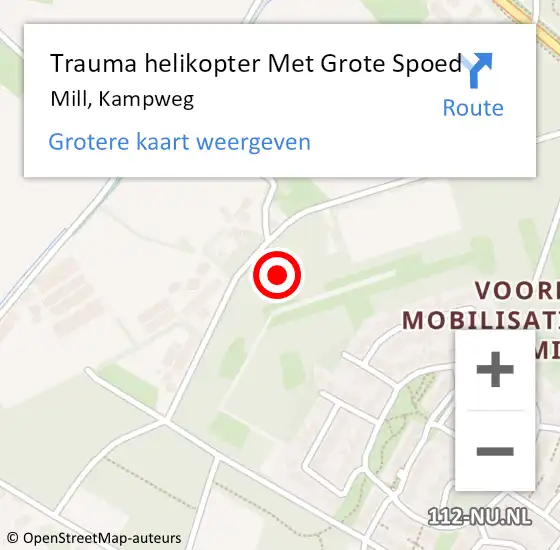 Locatie op kaart van de 112 melding: Trauma helikopter Met Grote Spoed Naar Mill, Kampweg op 16 augustus 2023 04:28