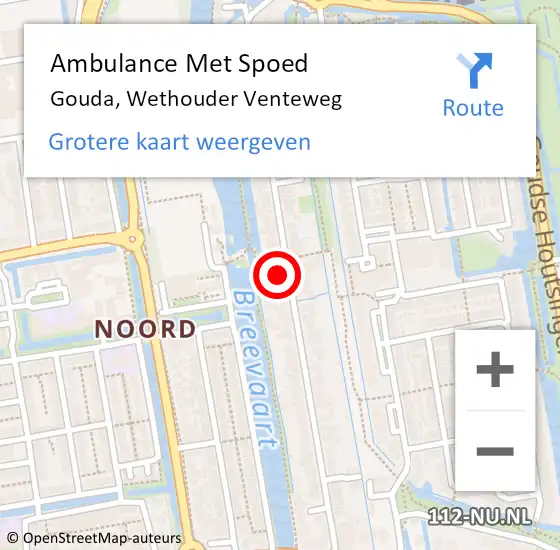 Locatie op kaart van de 112 melding: Ambulance Met Spoed Naar Gouda, Wethouder Venteweg op 16 augustus 2023 11:26