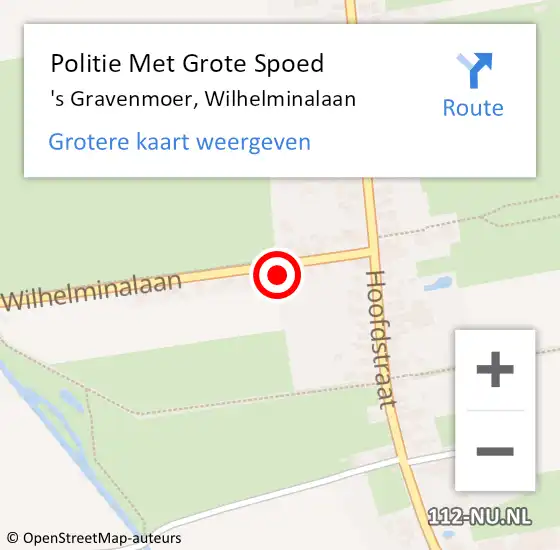 Locatie op kaart van de 112 melding: Politie Met Grote Spoed Naar 's Gravenmoer, Wilhelminalaan op 16 augustus 2023 12:12
