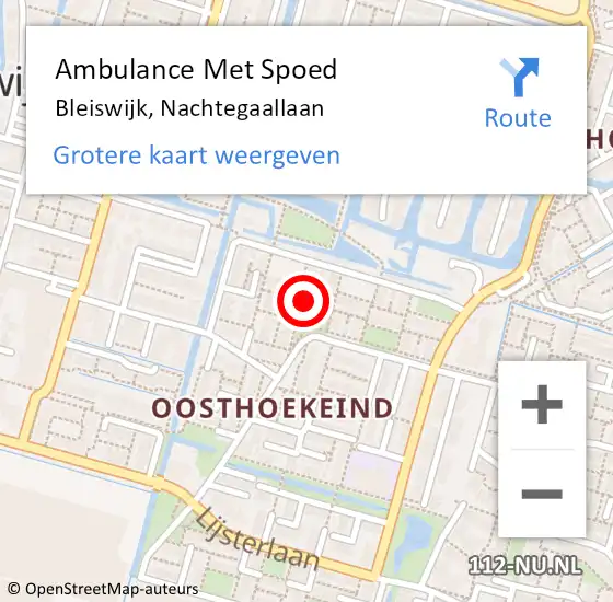 Locatie op kaart van de 112 melding: Ambulance Met Spoed Naar Bleiswijk, Nachtegaallaan op 16 augustus 2023 12:13