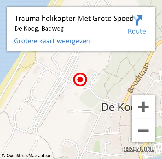Locatie op kaart van de 112 melding: Trauma helikopter Met Grote Spoed Naar De Koog, Badweg op 16 augustus 2023 14:58