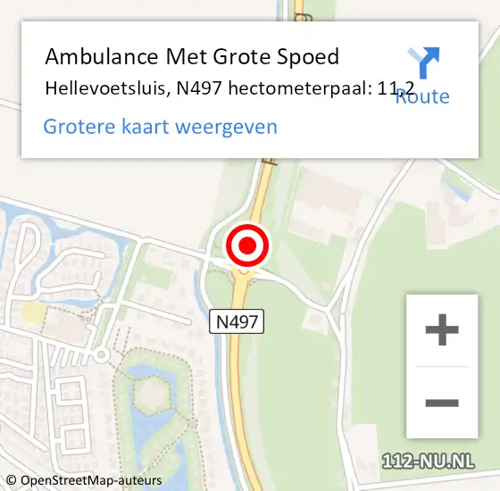Locatie op kaart van de 112 melding: Ambulance Met Grote Spoed Naar Hellevoetsluis, N497 hectometerpaal: 11,2 op 16 augustus 2023 15:29