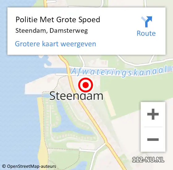 Locatie op kaart van de 112 melding: Politie Met Grote Spoed Naar Steendam, Damsterweg op 16 augustus 2023 17:50
